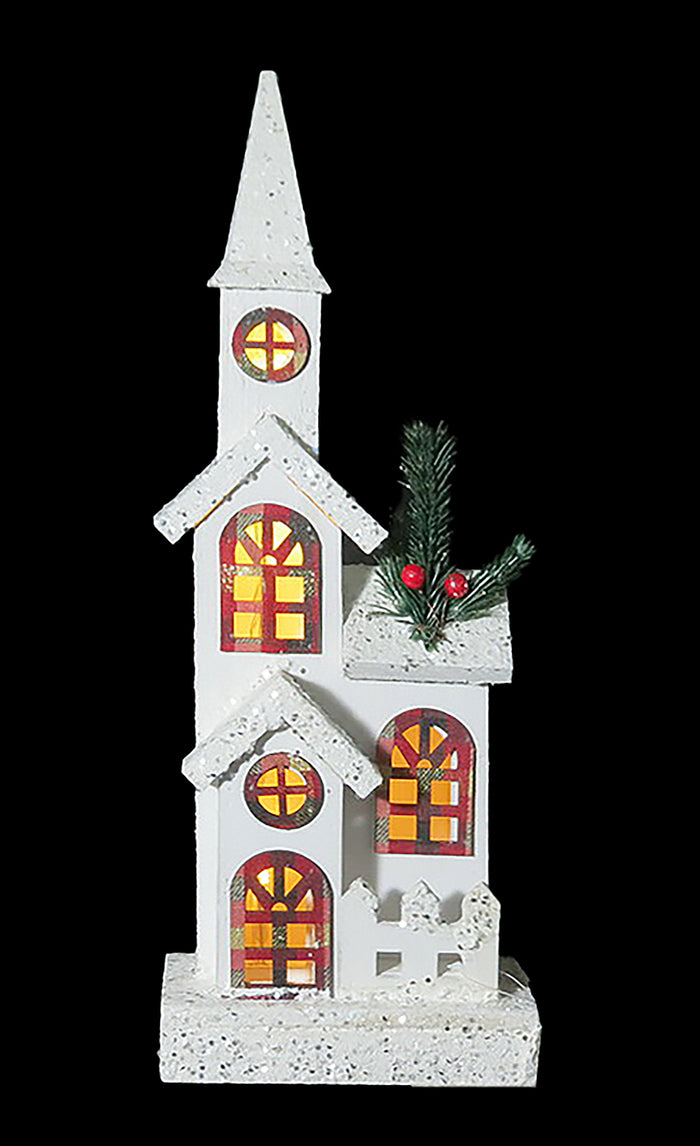 JINGLES Christmas White LED Church - 15x40cm