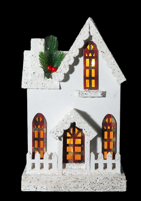 JINGLES Christmas White LED House - 22x37cm