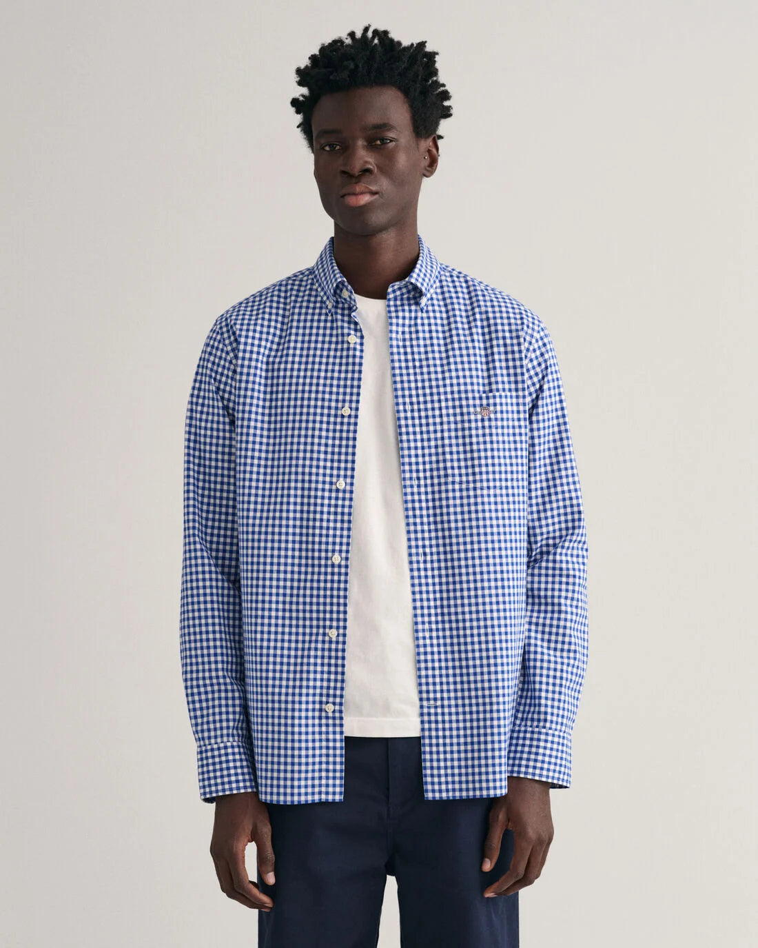 GANT : Regular Fit Gingham Poplin Shirt - College Blue