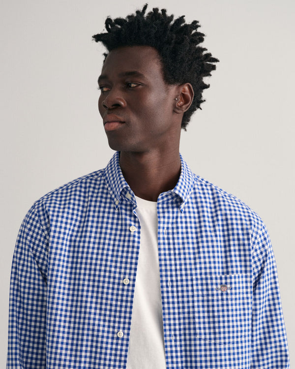 GANT : Regular Fit Gingham Poplin Shirt - College Blue