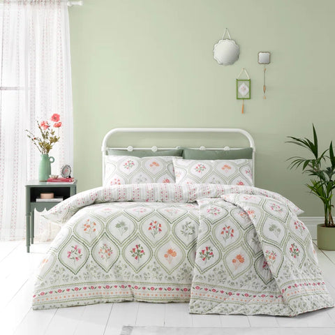 CATHERINE LANSFIELD Cameo Floral Reversible Duvet Cover Set - Green