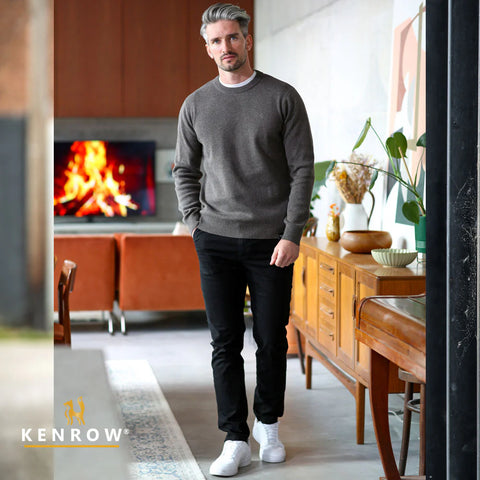 KENROW Men's Chadwick Crew Neck Jumper - Stone