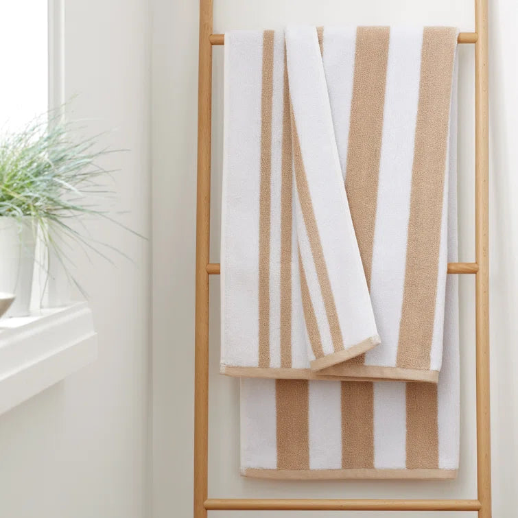 BIANCA : Reversible Stripe Cotton Towel - Natural (Available in 3 Sizes)