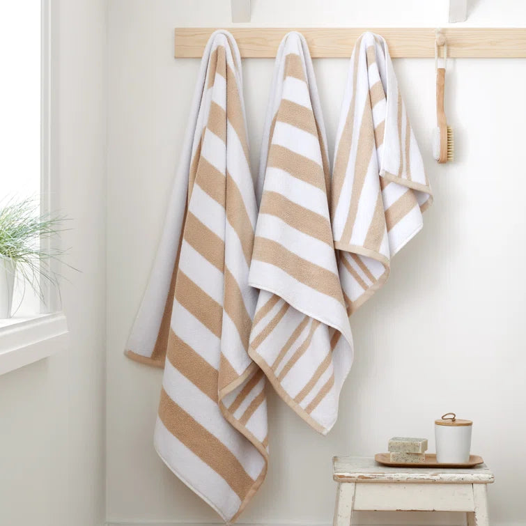 BIANCA : Reversible Stripe Cotton Towel - Natural (Available in 3 Sizes)