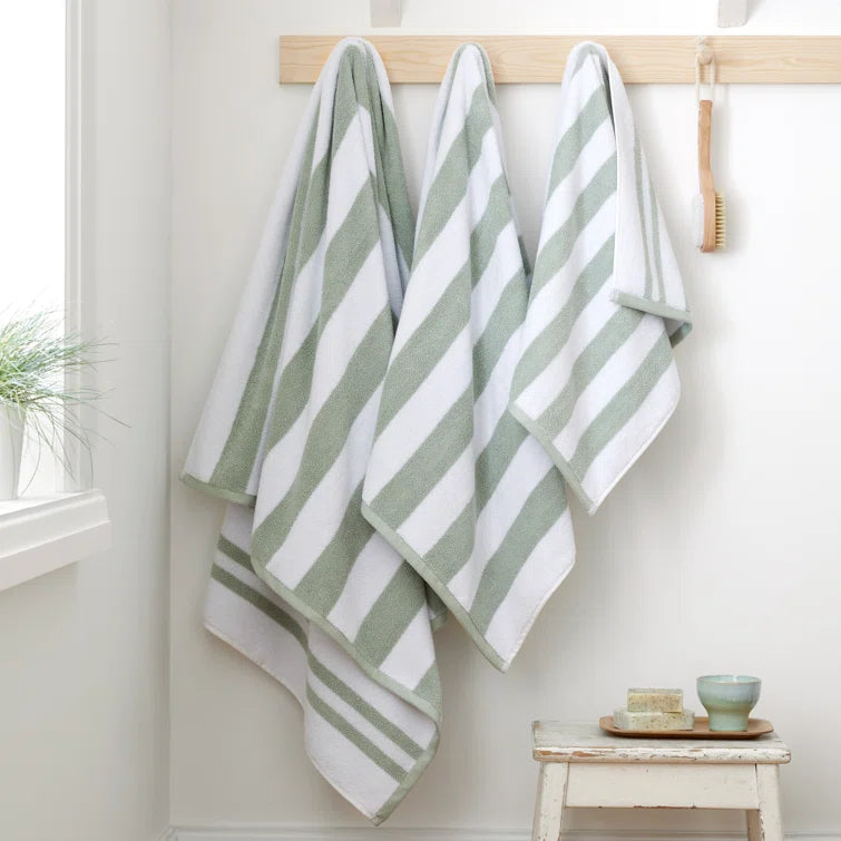 BIANCA : Reversible Stripe Cotton Towel - Sage (Available in 3 Sizes)