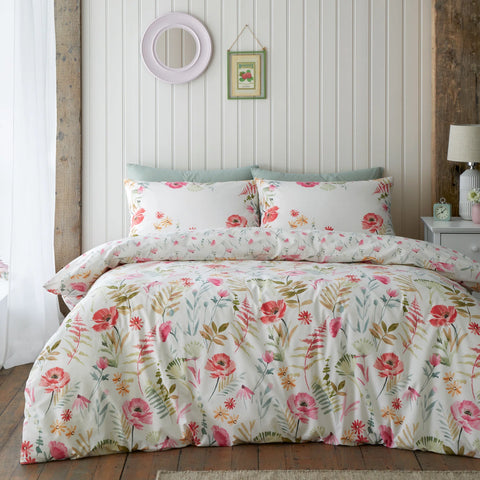 CATHERINE LANSFIELD Ella Poppy Cream Reversible Duvet Cover Set