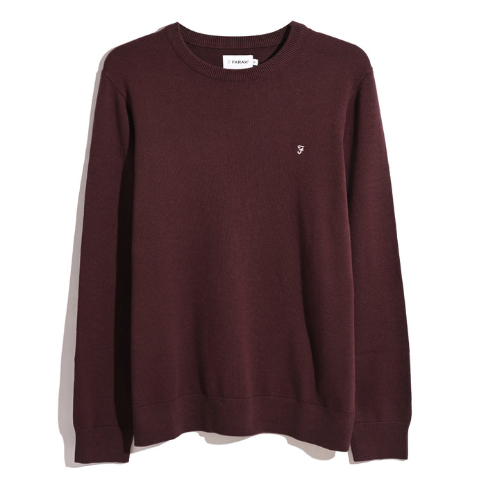 FARAH Ludlow Crew Neck Jumper - Burgundy