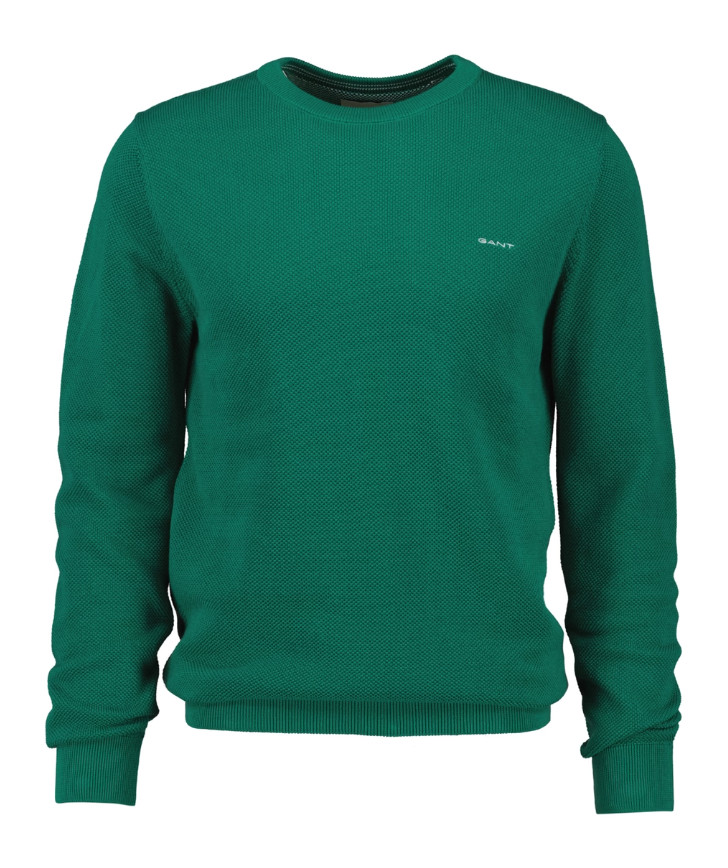 GANT Cotton Pique Crew Neck Sweater - Deep Green