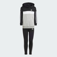 ADIDAS : Girls 3S Hooded Tracksuit - Black