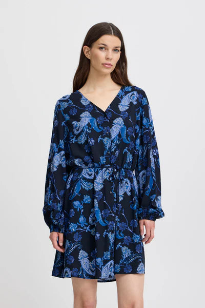 ICHI Vera V-Neck Shirt Dress - Blue