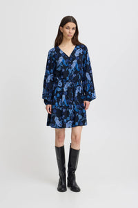 ICHI Vera V-Neck Shirt Dress - Blue