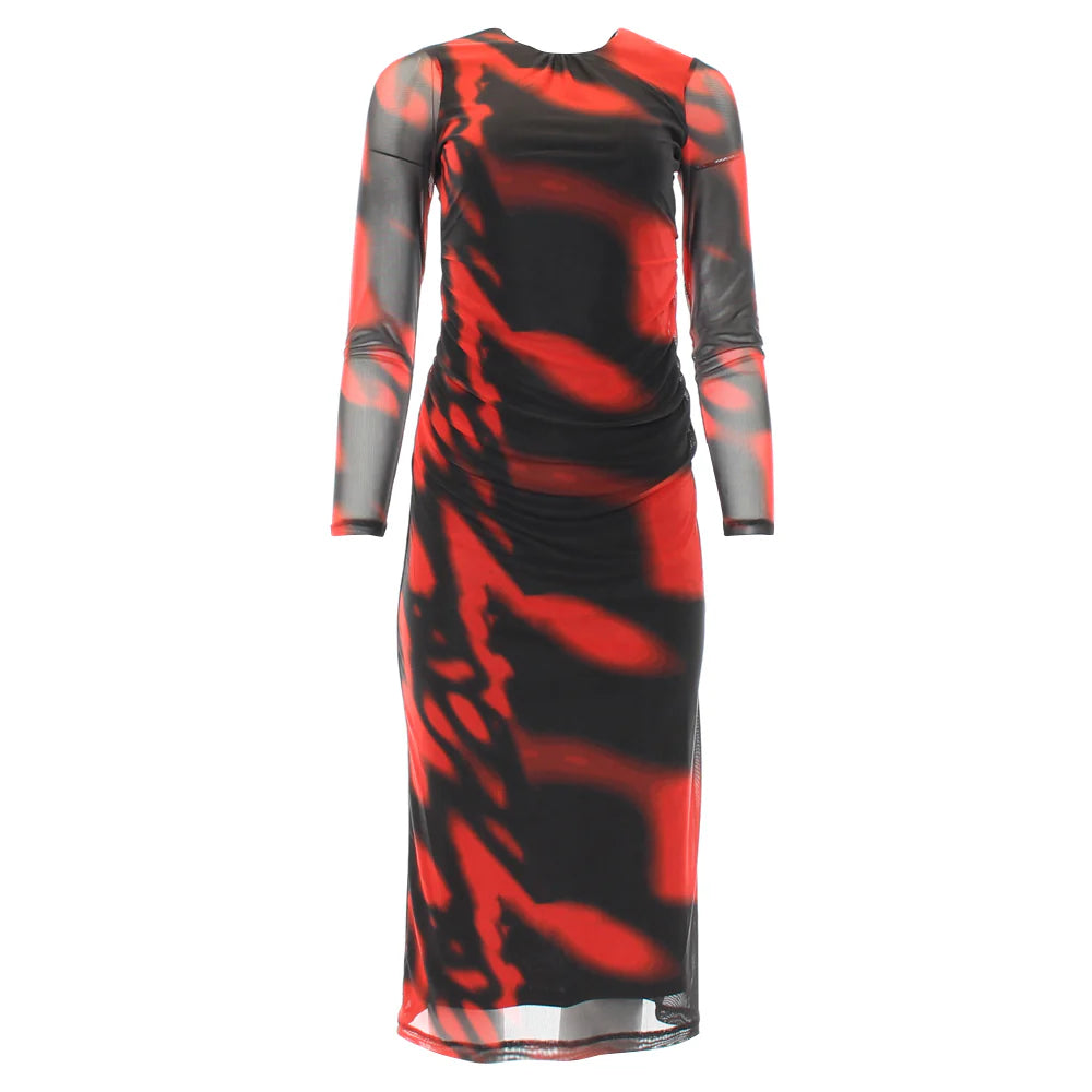 RANT & RAVE Jade Printed Long Sleeve Dress - Red