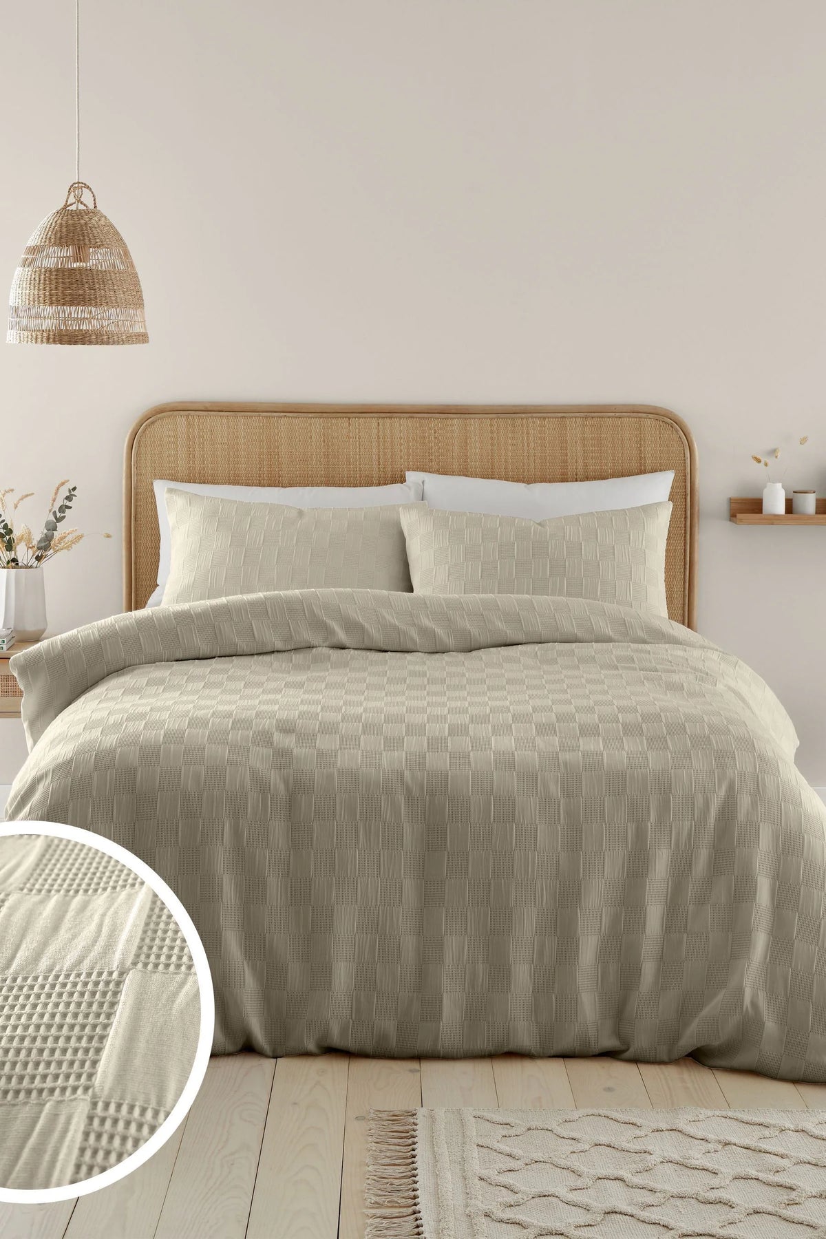 CATHERINE LANSFIELD Waffle Checkerboard Duvet Cover Set - Natural