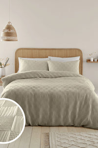 CATHERINE LANSFIELD Waffle Checkerboard Duvet Cover Set - Natural