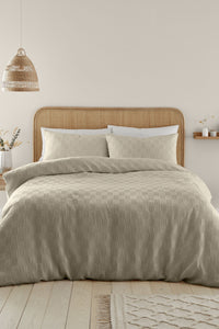 CATHERINE LANSFIELD Waffle Checkerboard Duvet Cover Set - Natural