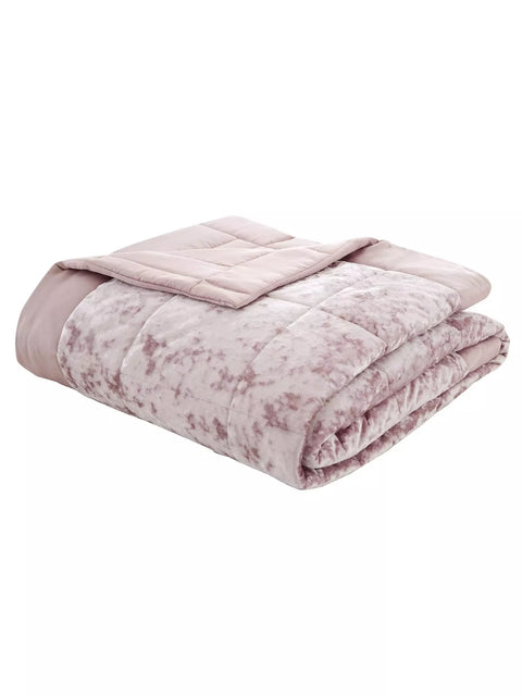 CATHERINE LANSFIELD Crushed Velvet Bedspread Throw - Blush Pink