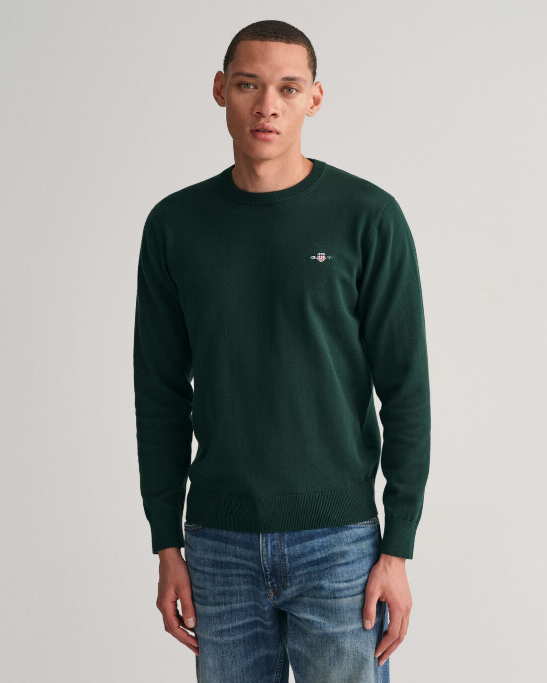 GANT : Classic Cotton Crew Neck - Tartan Green