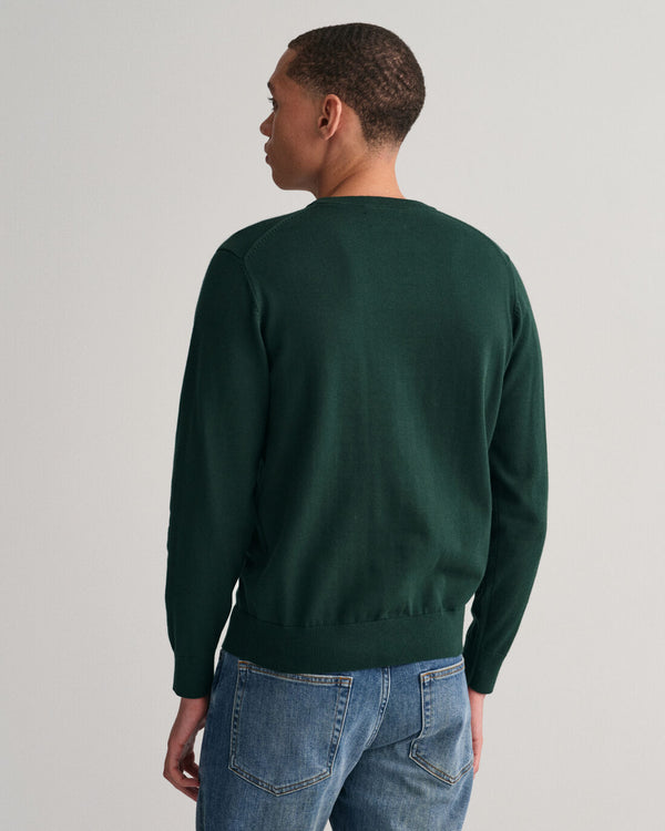 GANT : Classic Cotton Crew Neck - Tartan Green