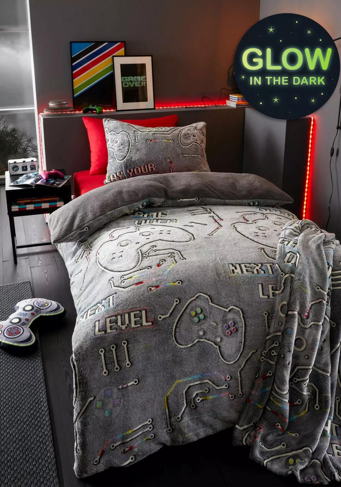 CATHERINE LANSFIELD Game Over Glow In The Dark Fleece Duvet Set