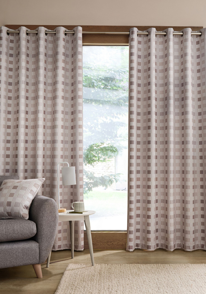 CATHERINE LANSFIELD Wilson Check Thermal Blackout Eyelet Curtains - Natural