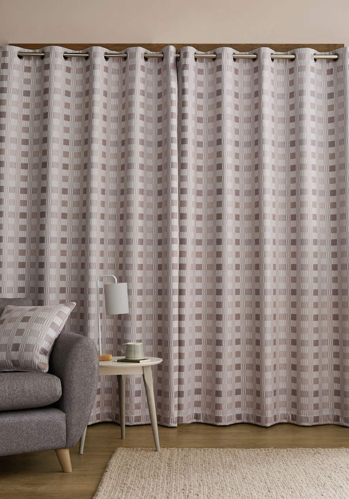 CATHERINE LANSFIELD Wilson Check Thermal Blackout Eyelet Curtains - Natural