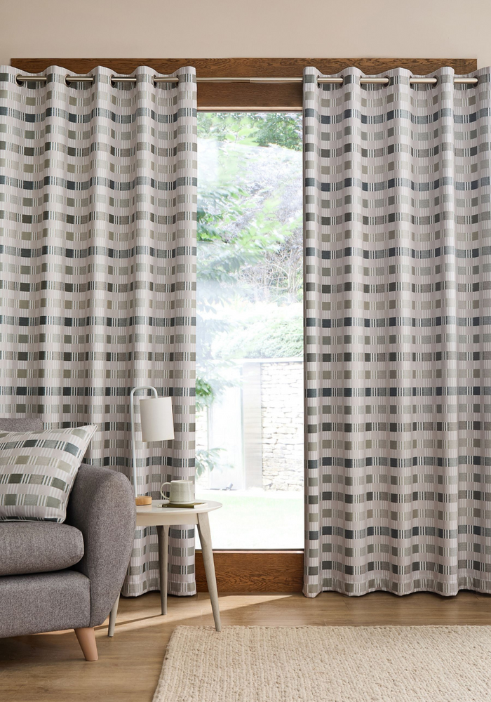 CATHERINE LANSFIELD Wilson Check Thermal Blackout Eyelet Curtains - Green