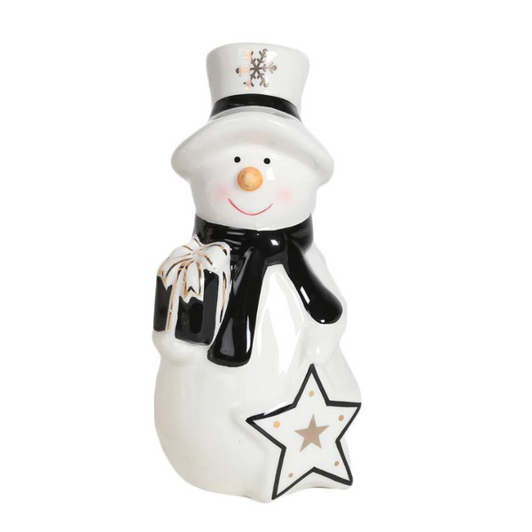 Black/Gold Snowman Christmas Decoration 14cm