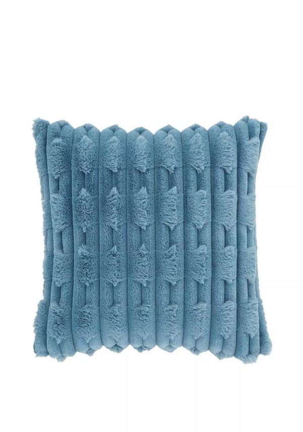 BIANCA Carved Faux Fur Cushion - Blue