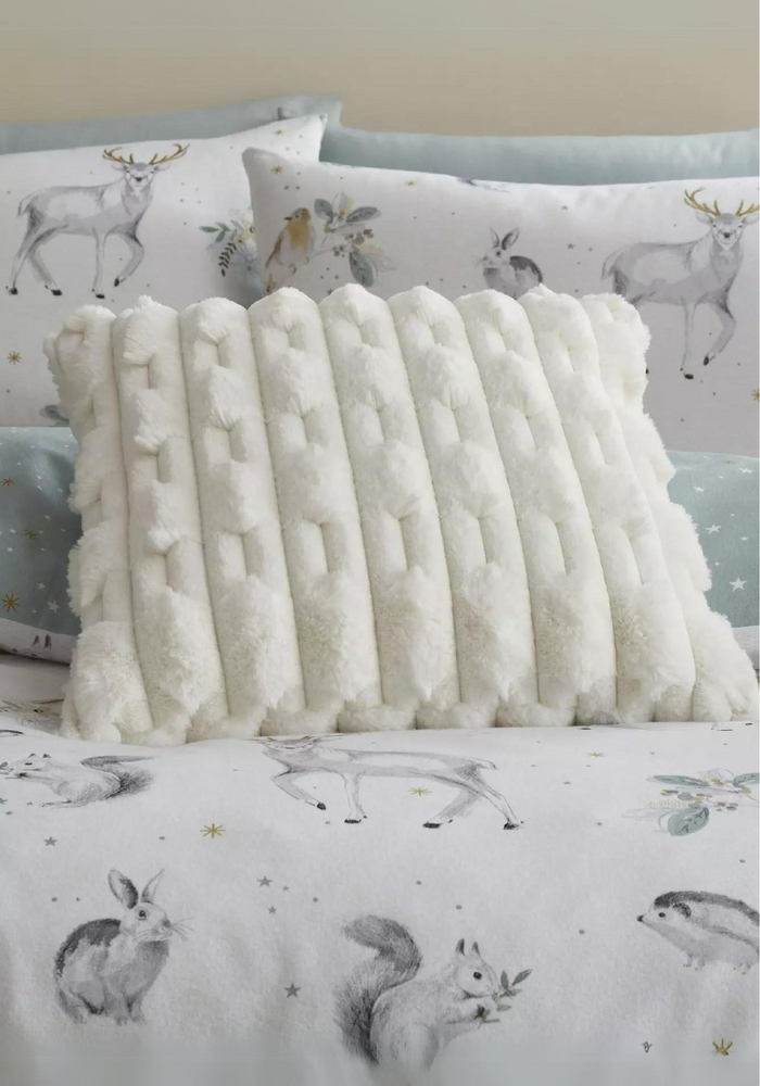 BIANCA Carved Faux Fur Cushion - Cream