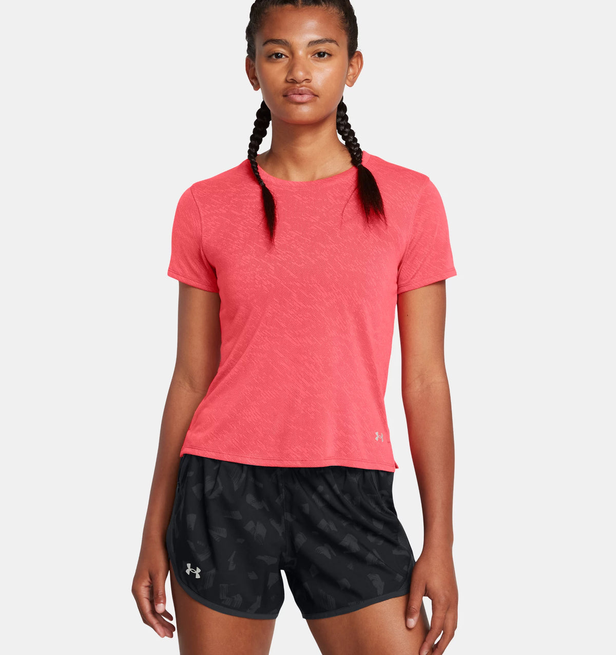 UNDER ARMOUR : Women's Launch Camo T-Shirt - Coral