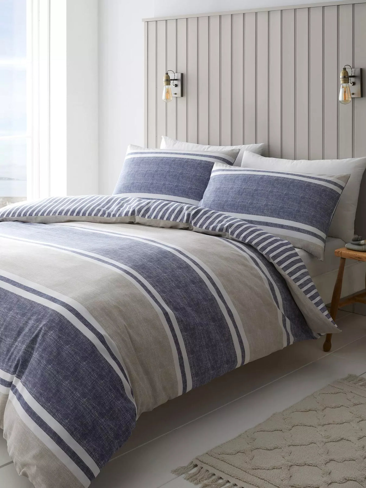 CATHERINE LANSFIELD Textured Banded Stripe Duvet Cover Set - Blue