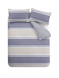 CATHERINE LANSFIELD Textured Banded Stripe Duvet Cover Set - Blue