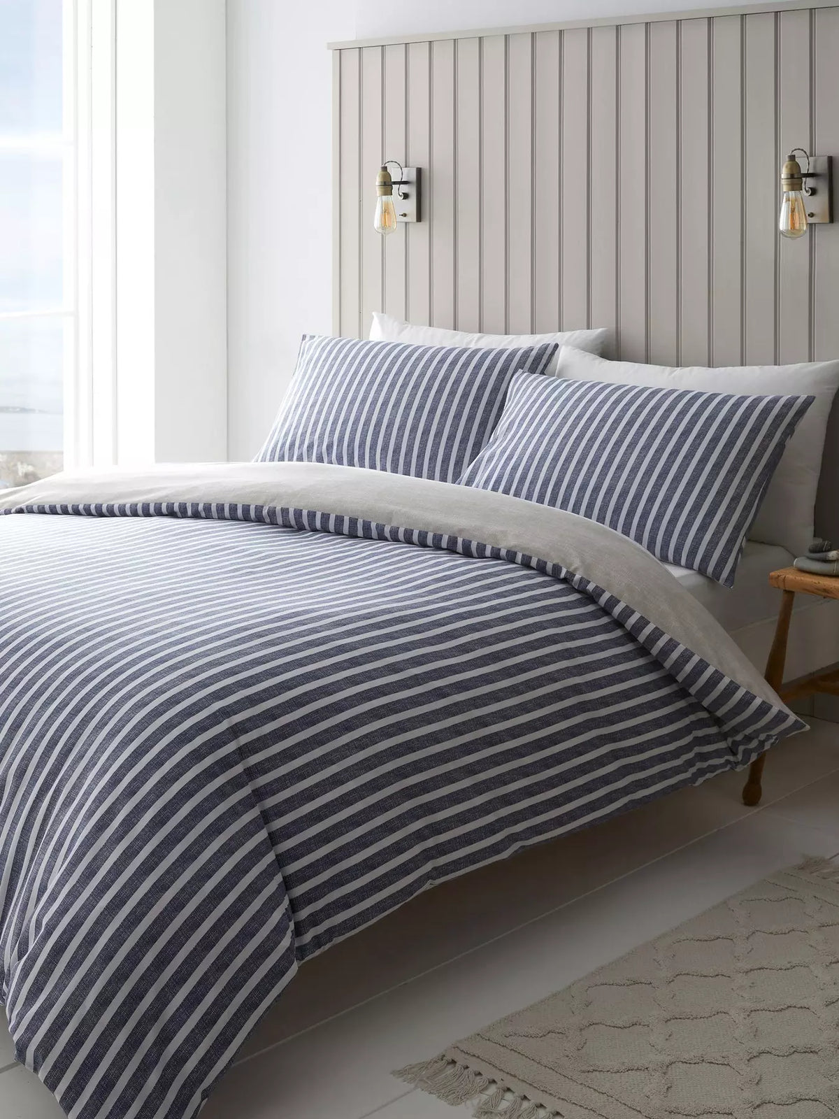 CATHERINE LANSFIELD Textured Banded Stripe Duvet Cover Set - Blue