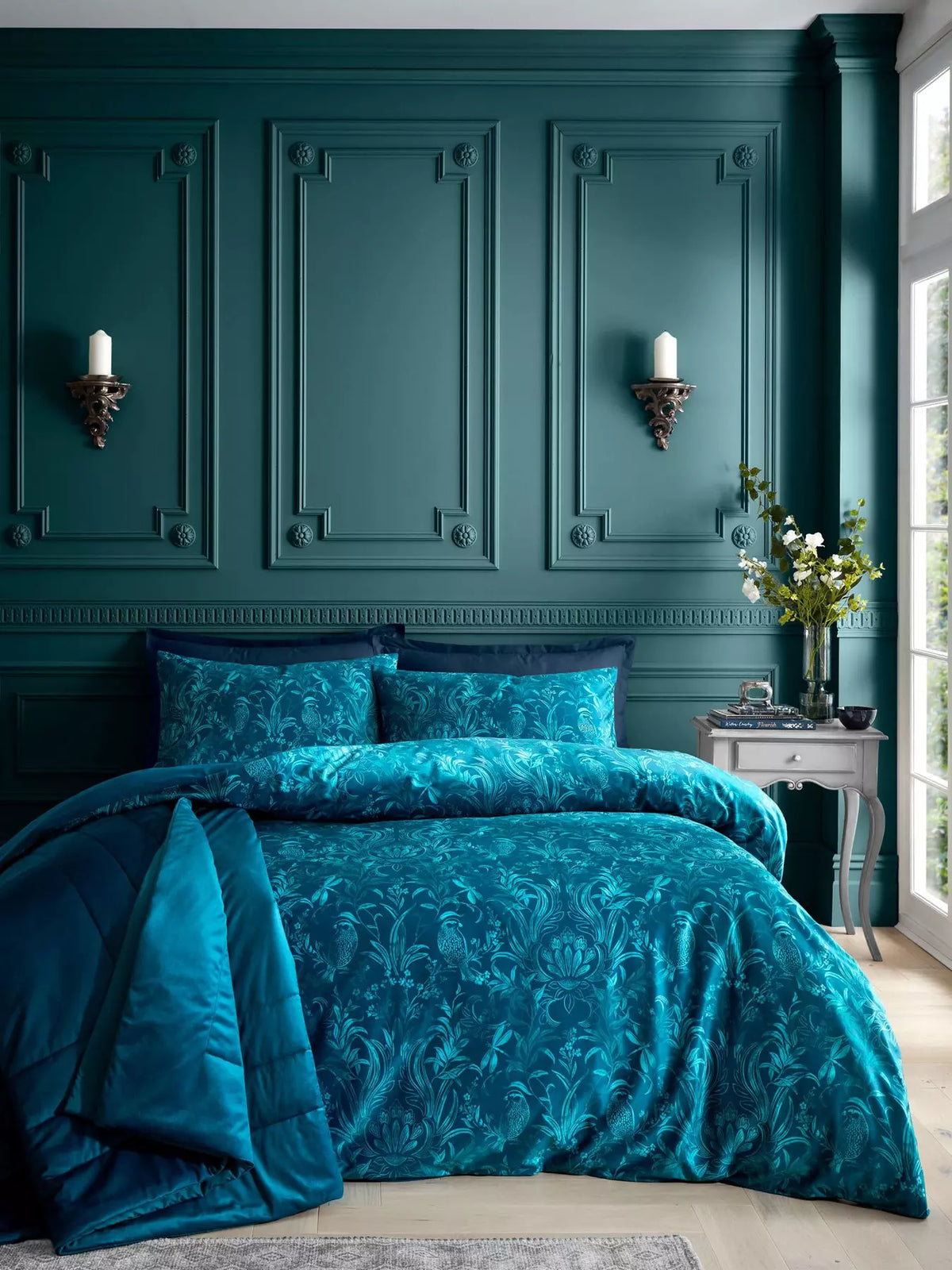 CATHERINE LANSFIELD Bridgerton Regal Birds Soft Velvet Duvet Set - Teal