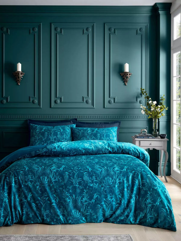 CATHERINE LANSFIELD Bridgerton Regal Birds Soft Velvet Duvet Set - Teal