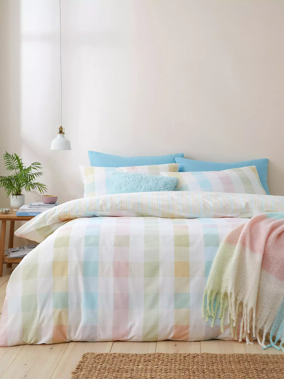 CATHERINE LANSFIELD Spring Check Pastel Reversible Duvet Cover Set