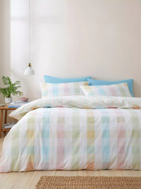 CATHERINE LANSFIELD Spring Check Pastel Reversible Duvet Cover Set