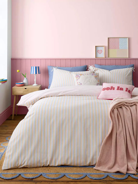 CATHERINE LANSFIELD Brighton Stripe Pastel Reversible Duvet Cover Set