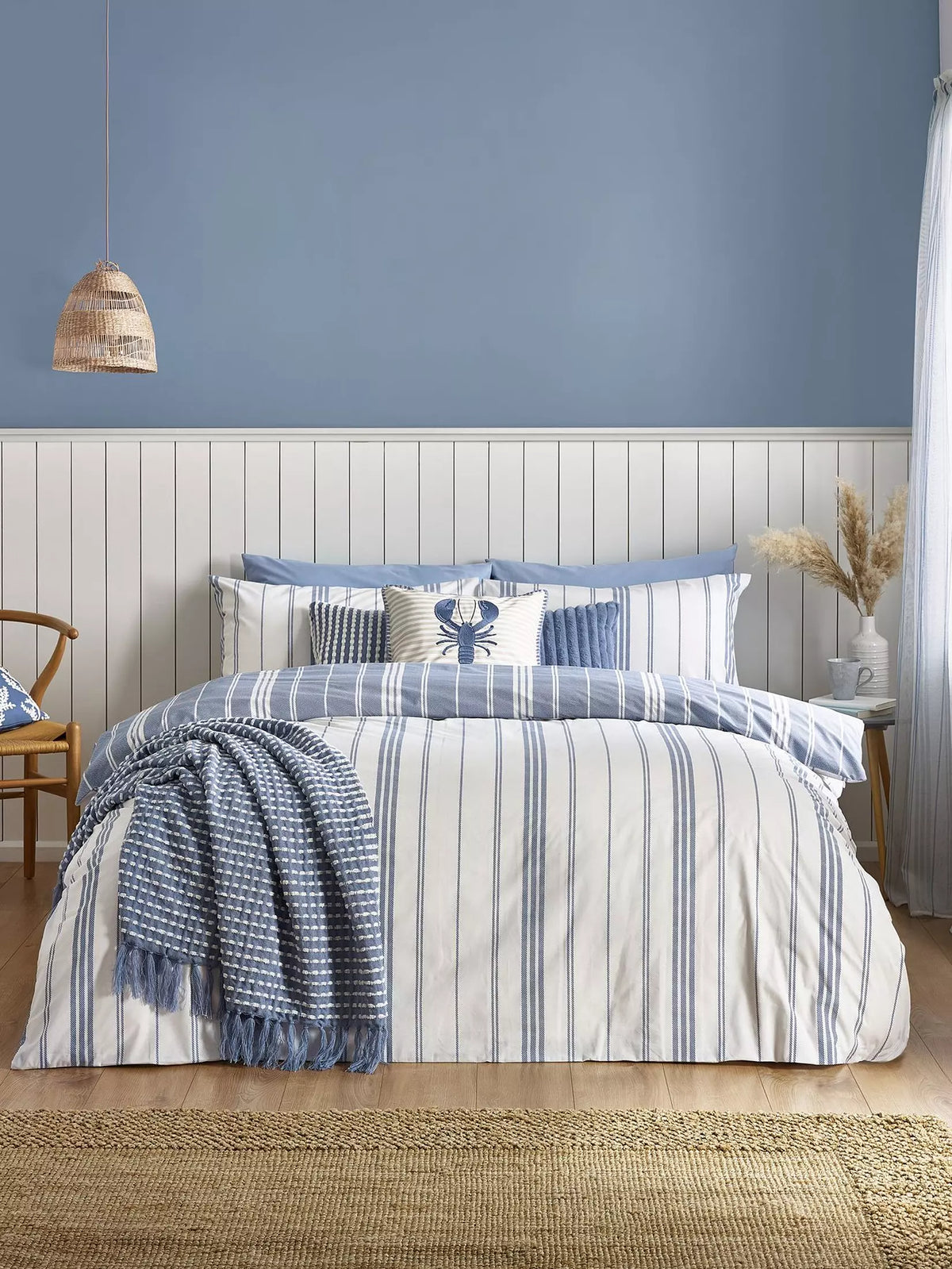 CATHERINE LANSFIELD Harbour Stripe Reversible Duvet Cover Set - Blue