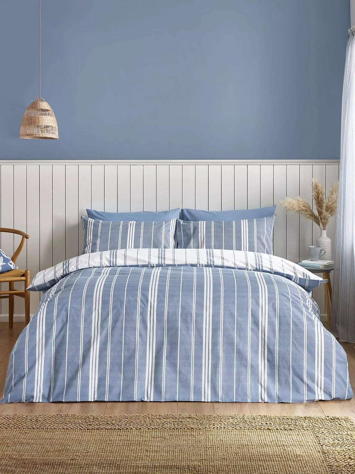 CATHERINE LANSFIELD Harbour Stripe Reversible Duvet Cover Set - Blue