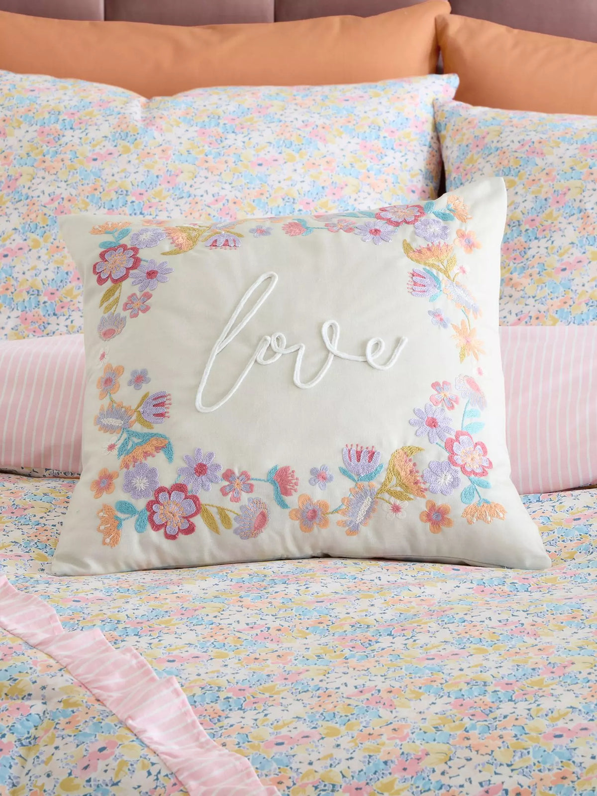 CATHERINE LANSFIELD Love Embroidered Filled Cushion 45x45cm