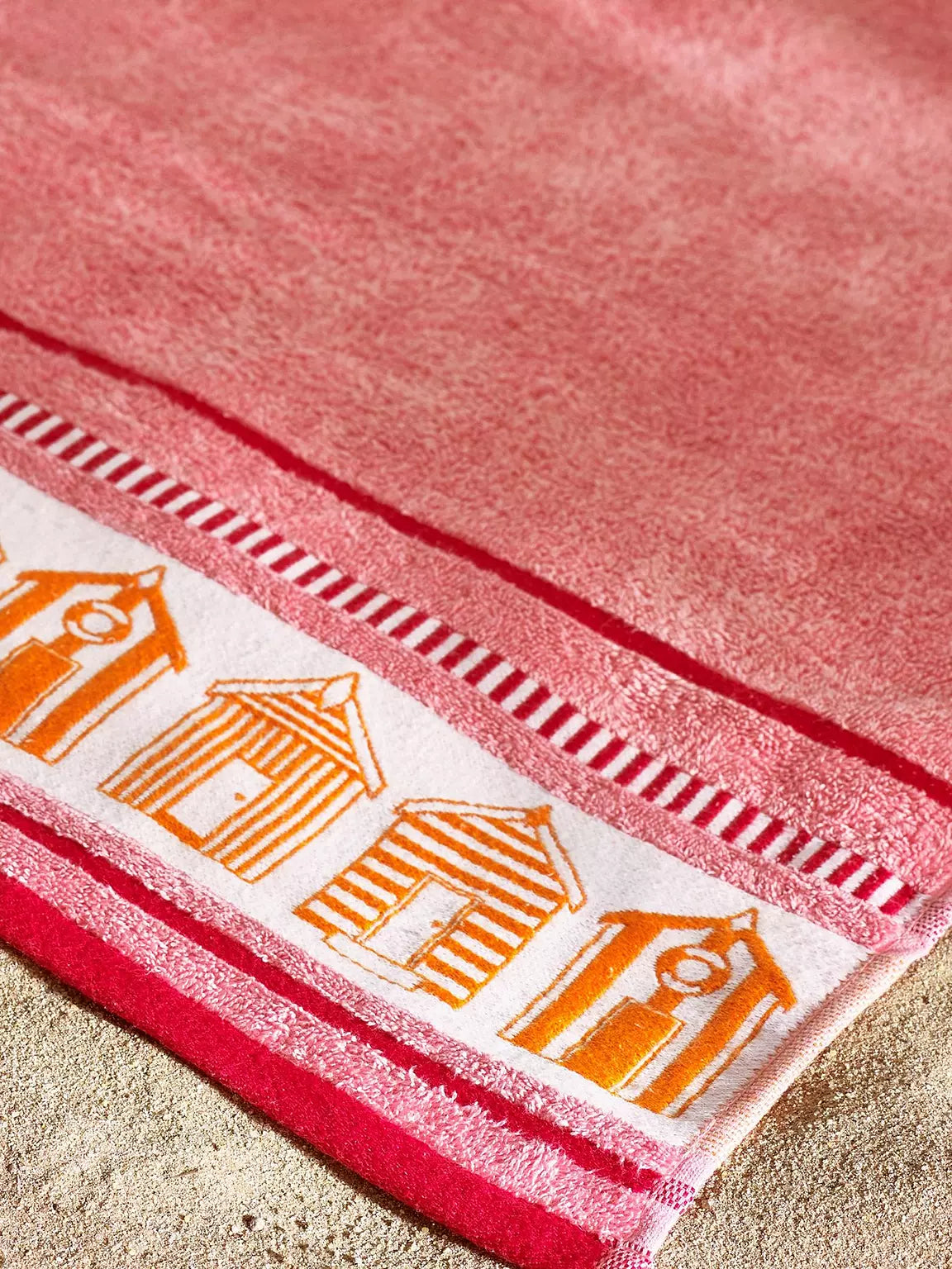 CATHERINE LANSFIELD Beach Huts Beach Lounger Towel - Coral