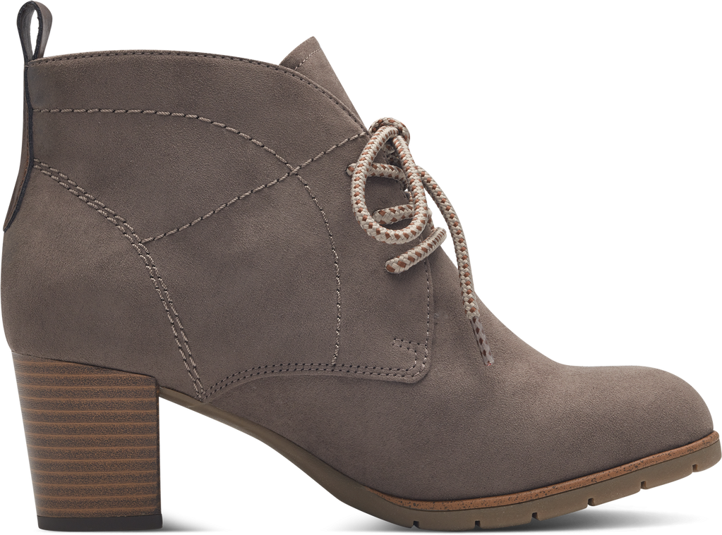 MARCO TOZZI : Block Heel Lace Up Ankle Boots - Taupe