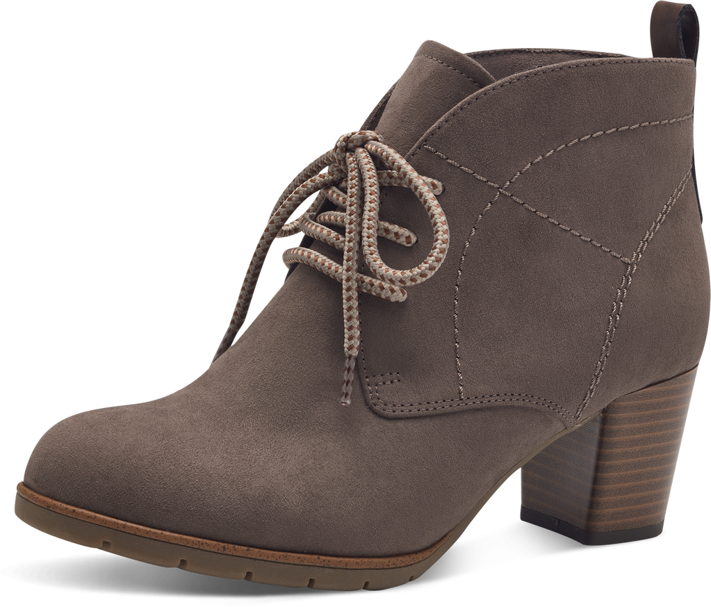 MARCO TOZZI : Block Heel Lace Up Ankle Boots - Taupe