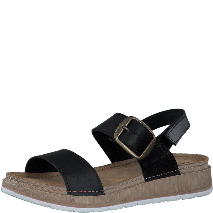 MARCO TOZZI : Leather Strap Sandals - Black