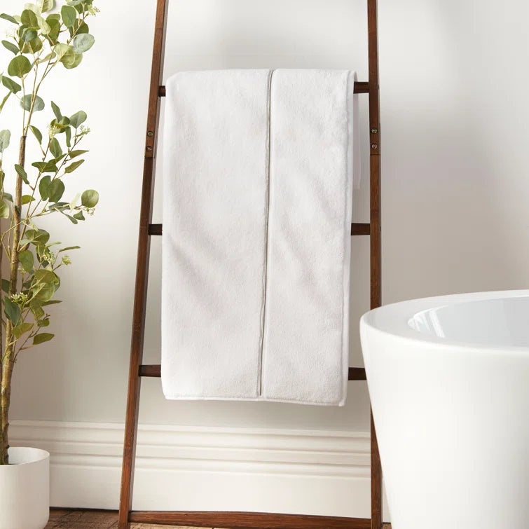 BIANCA : Zero Twist Satin Stitch Cotton Towel - White (Available in 3 Sizes)