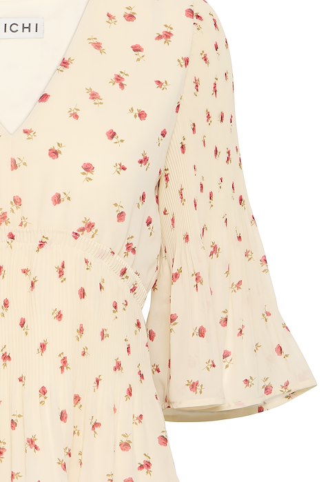 ICHI Neally Floral V-Neck Blouse - Cream