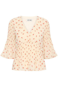 ICHI Neally Floral V-Neck Blouse - Cream