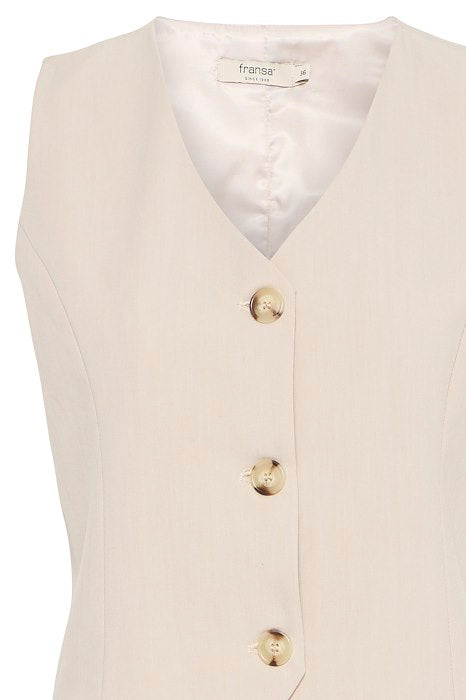 FRANSA Abigail V-Neck Waistcoat - Natural