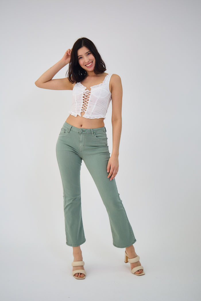 COPE CLOTHING : Culottes - Cropped Flare Jean - Khaki